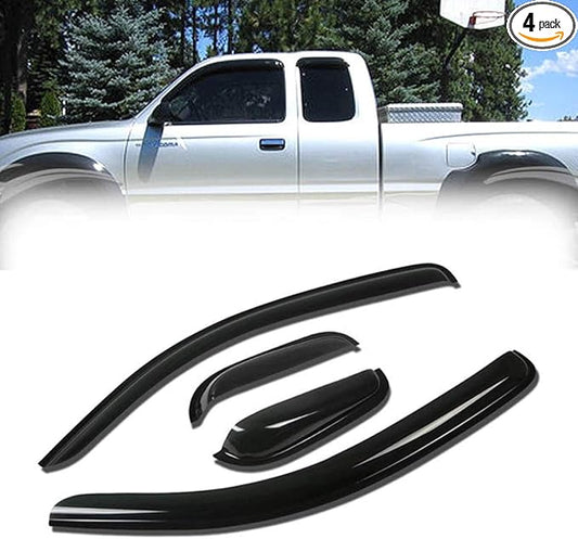 Side Window Wind Vent Deflector, 4pcs Out-Channel Tape-On Nice Rain Guards Set, Window Visor fit for 1995-2004 Toyota Tacoma Access/Extended Cab 94948
