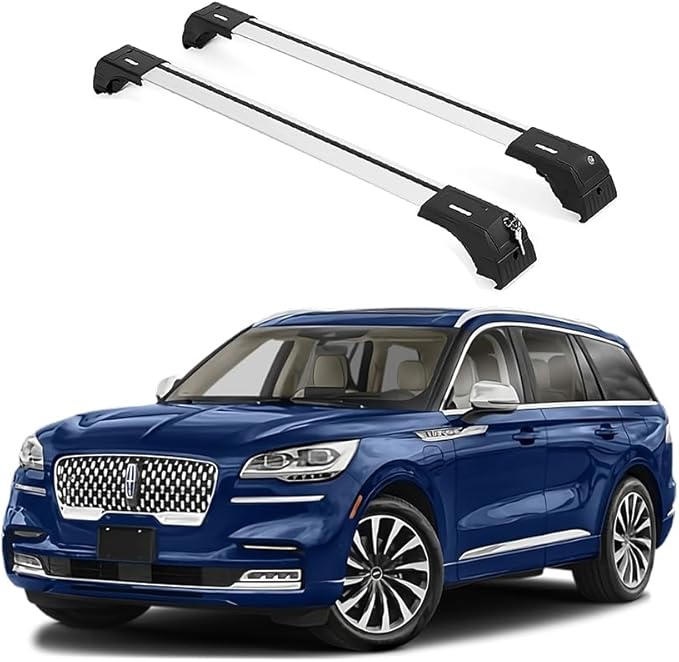 ERKUL Roof Rack Cross Bars for Lincoln Aviator 2020-2026 | Anti-Theft Lock Aluminum Crossbars for Rooftop, Cargo Carrier, Luggage, Kayak, Canoe, Bike | Silver