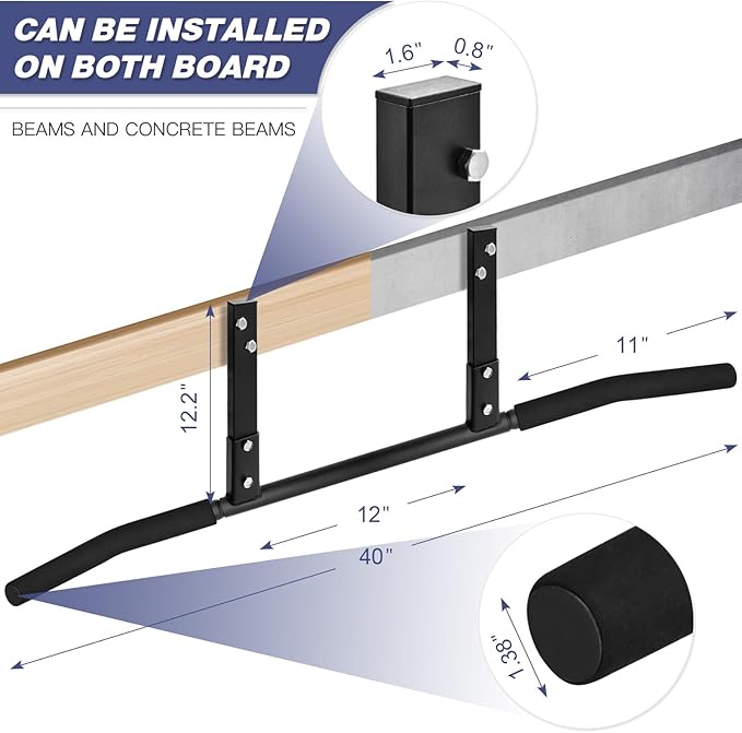 ATENTO Pull Up Bar, Chin Up Bars Ceiling Mount, Workout for Home Gym, Beam, Crossfit - Heavy-Duty, Foam Grip, Easy installation