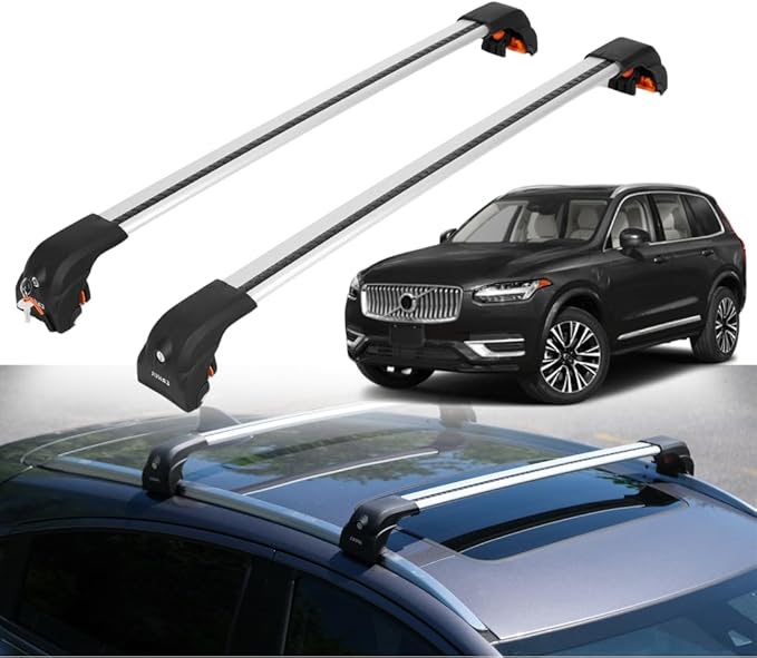ERKUL Heavy Duty Roof Rack Cross Bars for Volvo XC90 2016-2026 | Upgraded 220 lbs Aero Aluminum Crossbars with Smart Clamp System | Compatible with Flush Rails - Silver