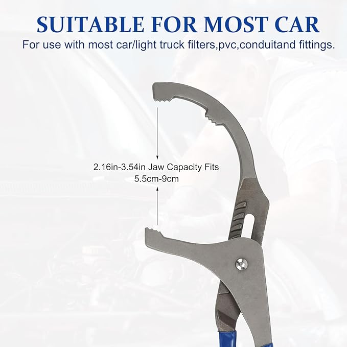 Oil Filter Wrenches, 12 Inch Adjustable Oil Filter Pliers, Automotive Oil Filter Removal Tools for Engine Filters, Cars, and Trucks