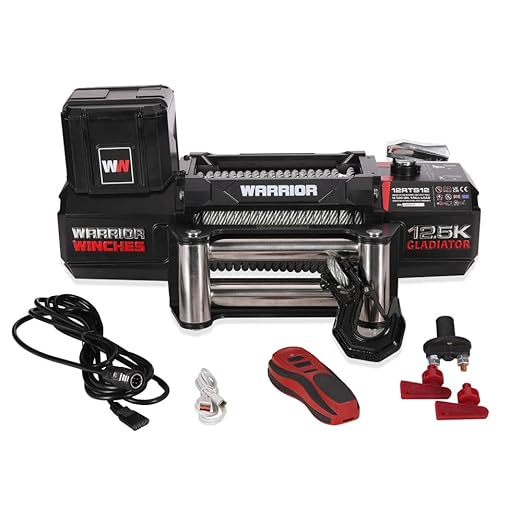 Warrior Winches Gladiator 12500lbs Winch 12v Electric Winch with Steel Rope with Wired/Wireless Remote and Powerful Motor, IP68 Waterproof Electric Winch, for Offroad, Jeeps, SUVs, 4x4, Truck Winch