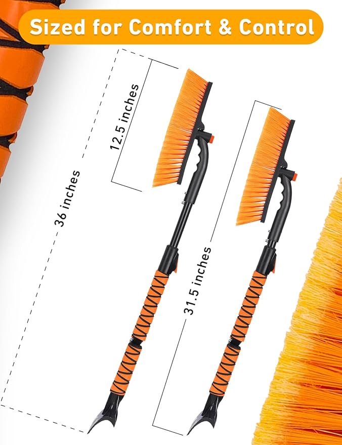 EcoNour 36" Extendable Snow Brush and Ice Scraper | 3-in-1 Telescopic Snow Removal Brush with 360° Rotating Head for Car Windshield | Ice Scraper for SUV, Truck, and Car | Winter Car Accessories
