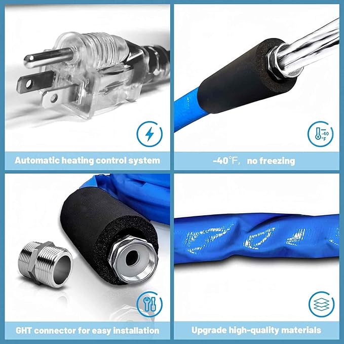 12FT Heated Rv Water Hose Camper Water Drinking Water Safe Garden Hose -45 ℉ With Electrically Heated, Lead And Bpa Free, 3/4" Adapter, Led Plug, For Rv Camper/Home Winter Accessoriesose