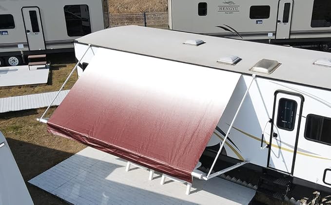 RV Awning Fabric Replacement Standard Grade Premium Vinyl 1000D Universal Fit 12-22 Feet Cold-Crack Tested at -25°F Reinforced RV Awning Replacement Fabric (22'(Fabric 21'2"), Burgundy Fade)