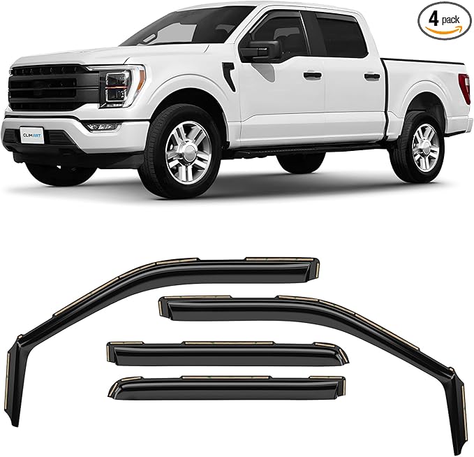 CLIM ART in-Channel Incredibly Durable Rain Guards Compatible with F150 2021-2026 SuperCrew, Original Window Deflectors, Vent Window Visors, Vent Deflector, 4 pcs. - 621237