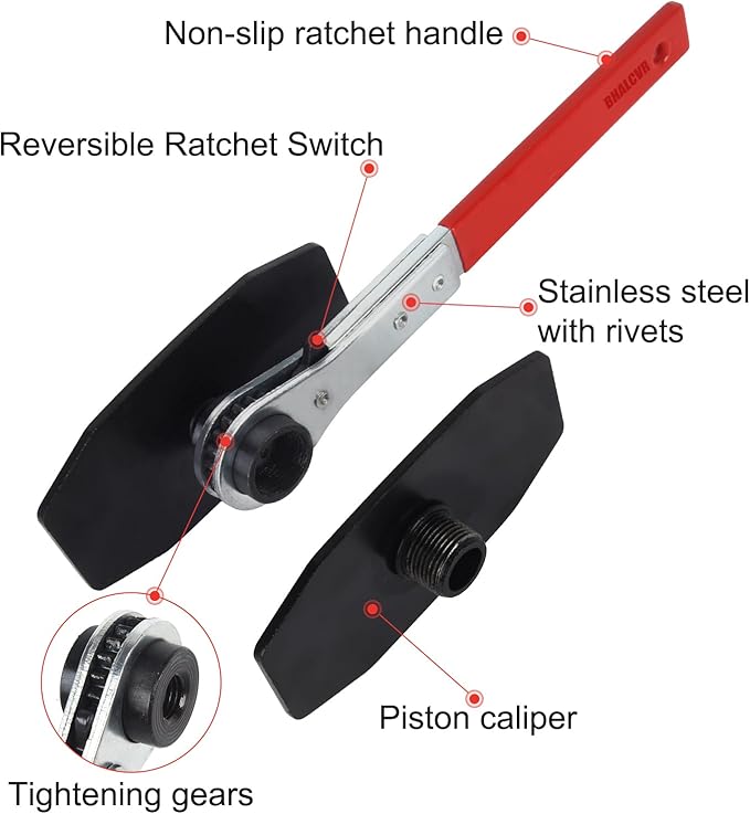 Brake Caliper Compression Tool Kit: Professional Caliper Piston Compressor with 360° Ratchet & Brake Caliper Tool, 2 Hooks/Plates for Universal Car Disc Brake Pad Spreader(Red)