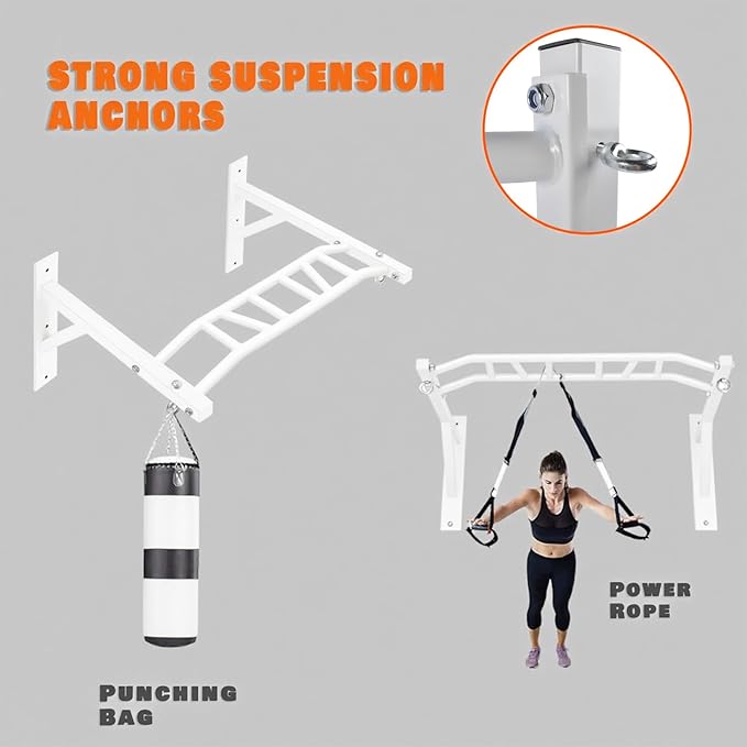 Wall Mounted Pull Up Bar Chin Up bar Multifunctional Adjustable Dip Station for Indoor Home Gym Workout, Power Tower Set Training Equipment Fitness Dip Stand Supports to 440 Lbs (Black)