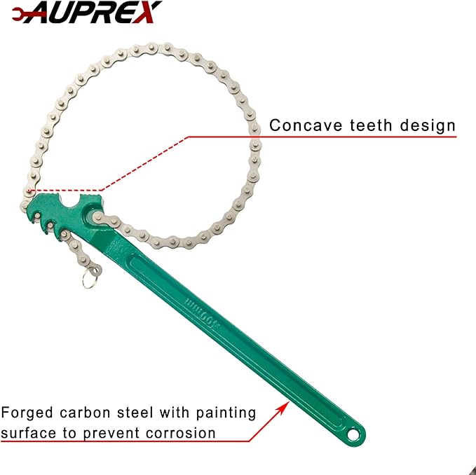 16 Inch Sturdy Adjustable Heavy Duty Ratcheting Chain Oil Filter Wrench Reversible Chain Style Pipe Fitter Wrench With Multi-Purpose Compatible With Max 8 Inch Diameter