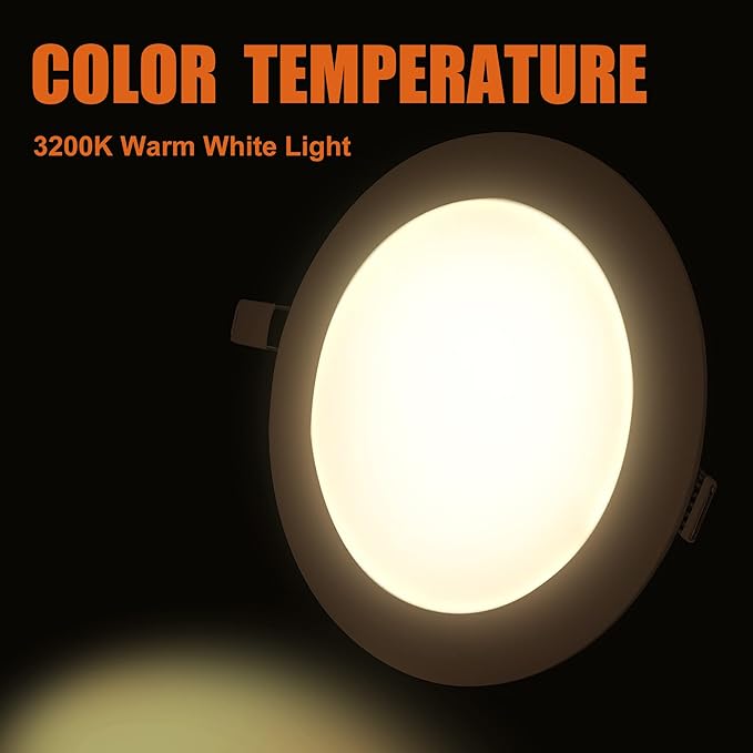 Facon 4.5Inch 12V RV LED Puck Light, 6Packs Aluminum Slim Recessed Mount Light, 3200K Warm White, 12Volts DC Interior Light for RV, Camper, Motorhome, Fifth Wheel, Trailer, Boat