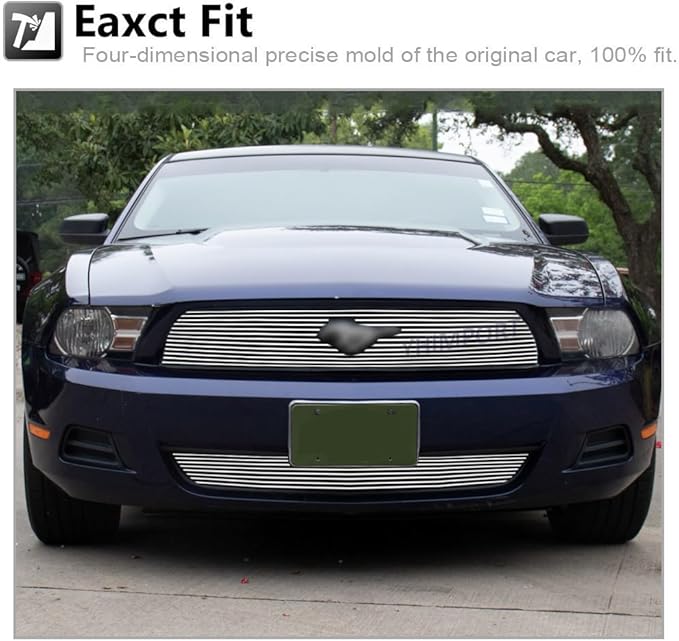 Chrome Main Upper Lower Bumper Grille Fits 2010-2012 Ford Mustang V6 Bolt Style Aluminum Grill Insert for Mustang V6 2010 2011 2012 (Upper + Bumper)