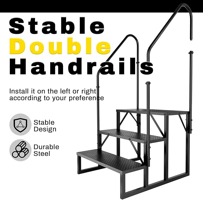 RV Steps with Handrails, 3 Step RV Stairs 660 lbs Load Capacity, Step Ladder with Anti-Slip Panel, Mobile Home Stairs for Travel Trailers