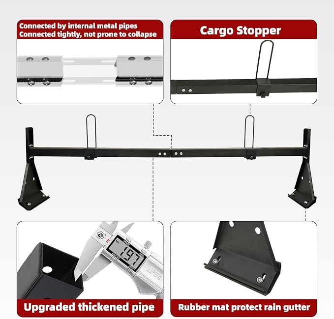 hightall Universal Van Ladder Rack,Adjustable Length 57-70" with Cargo Stoppers,Compatible with Chevy Express 1500 2500 3500 Ford Econoline GMC Savana Fullsize with Rain Gutter