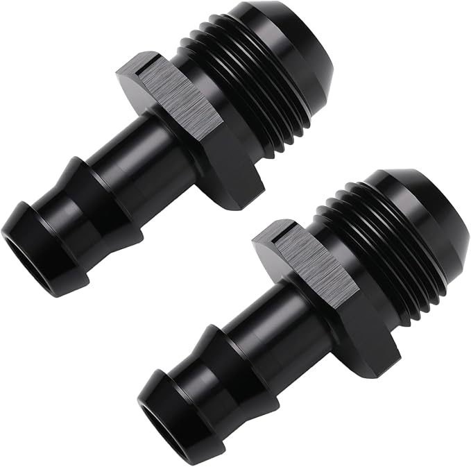 10AN Male Flare to 1/2 Hose Barb Straight Fitting Adapter Aluminum Black 2PCS