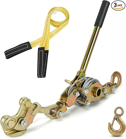 Zipline Tensioning Kit, Cable Winch Puller with Cable Grip Steel Wire Puller & 2 Hooks, Portable Steel Cable Puller for 3/16" to 1/2" Cable, Zipline Cable Tensioner Kit