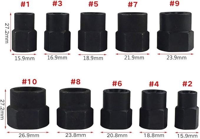 10Pcs Nut Remover,9-19mm Impact Nut Extractor Set,Nut Extractor Socket, Bolt Remover Tool Set,Drive Socket kit,Locking Socket Tools Kit (Hight Set)