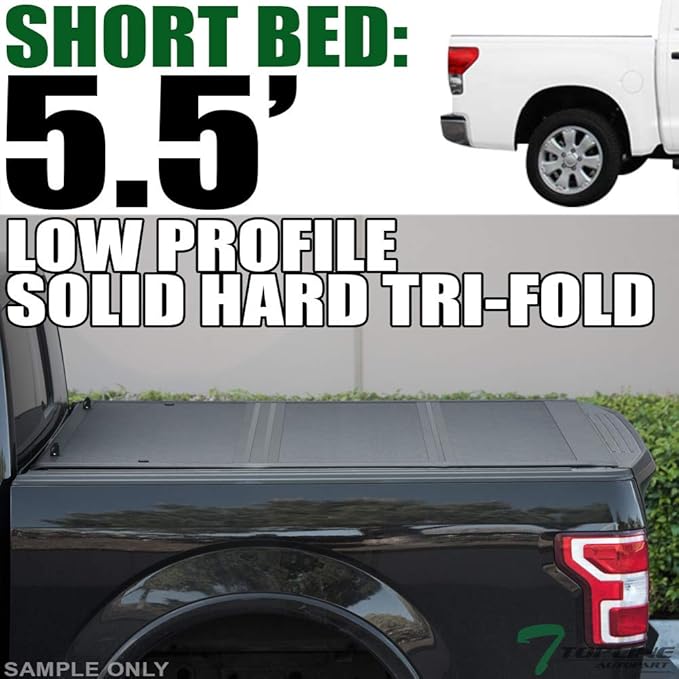 Low Profile Hard Tri Fold Aluminum Truck Bed Tonneau Cover Compatible with 14-21 Toyota Tundra 5.5 Ft (66") Short Bed