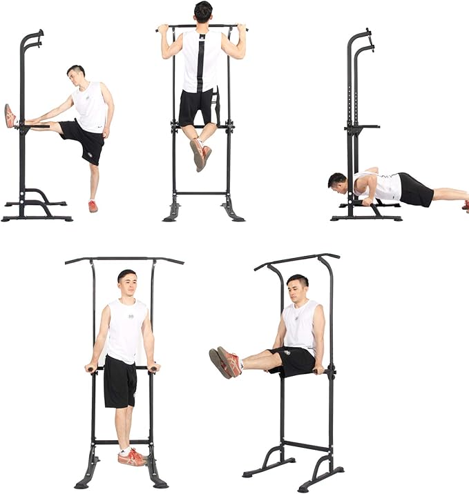 soges Power Tower Pull Up Bar Station, Free Standing Pull Up Rack Dip Station for Home Gym, Height Adjustable Home Strength Training Fitness Workout Equipment