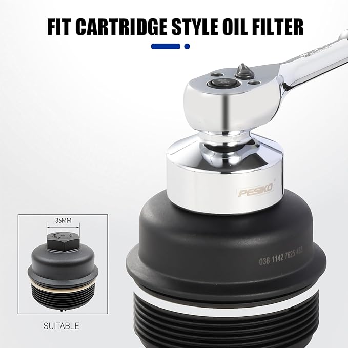 36mm Oil Filter Socket Wrench, Oil Filter Removal Tool for Ford F250, BMW, Mini, Volvo, Audi, VW, Porsche Vehicles Oil Change Kit