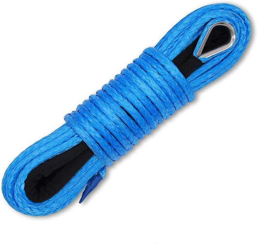Ucreative 1/4 Inch x 50 Feet 10,000LBs Synthetic Winch Line Cable Rope with Black Protecing Sleeve for ATV UTV (Blue)