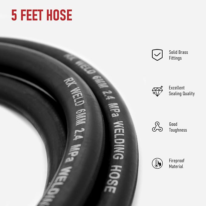 RX WELD Inert Gas Welding Hose - Argon Flow Hose (Black, 5FT)