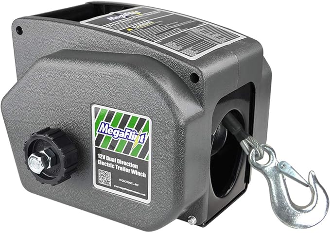 Trailer Winch,Reversible Electric Winch, for Boats up to 6000 lbs.12V DC,Power-in, Power-Out, and Freewheel Operations,30% Higher winching Power Than Regular 6000 lbs Winch (5000lbs Marine)