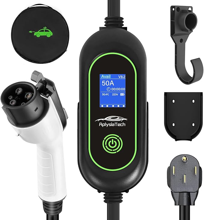 Level 2 Fast EV Charger, 240V, 50Amp, 12KW Adjustable Current & Schedule Charging,Wall Mount Electric Vehicle Charging Station,SAE J1772 Charger, NEMA14-50P with 25ft Premium Cable.