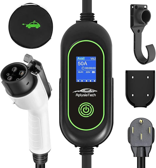 Level 2 Fast EV Charger, 240V, 50Amp, 12KW Adjustable Current & Schedule Charging,Wall Mount Electric Vehicle Charging Station,SAE J1772 Charger, NEMA14-50P with 25ft Premium Cable.