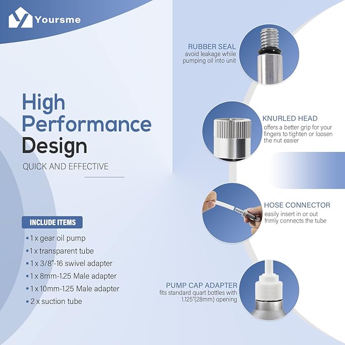 Upgrade Lower Unit Gear Oil Pump for Standard Quart Bottles, Come with 3/8in 8mm 10mm Metal Adapters, Fit All Mercury and Mariner Outboards