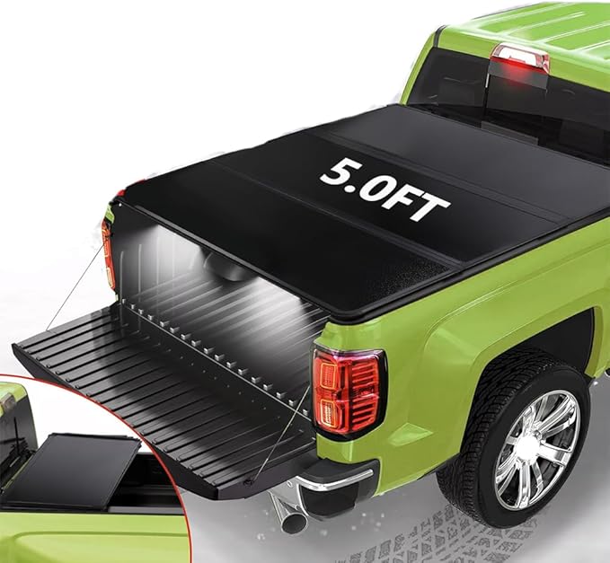 CAREONLINE New Black Hard Tri Fold Style Truck 5 Ft Bed Tonneau Cover W/LED Light Fits for 2016-2024 to-yo-ta Tacoma（OL-KR1009250321）