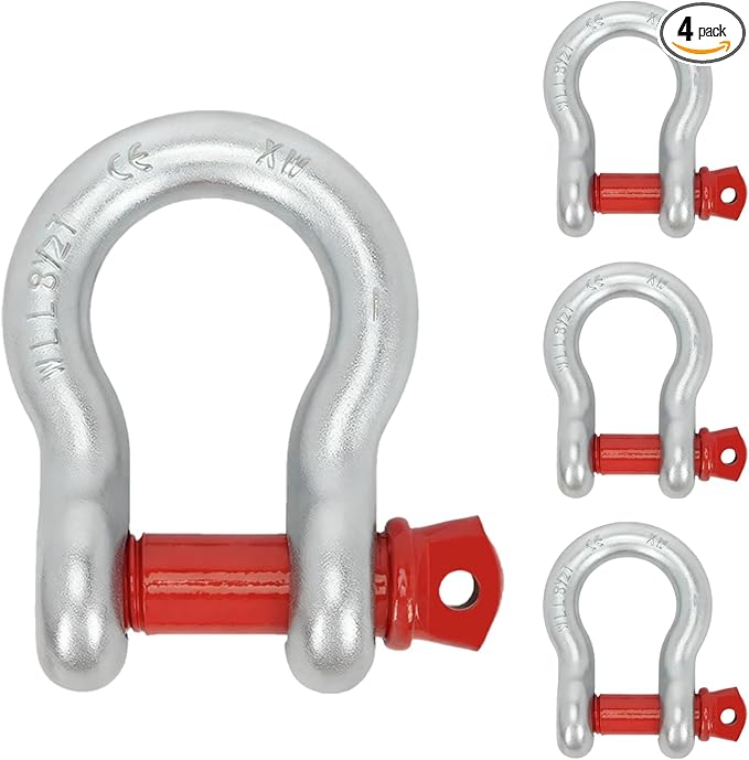 4 Pack 1" Anchor Shackle, D Ring Anchor Shackles Alloy Steel, Load Limit 8.5 Tons (17,000 lbs) with Alloy Screw Pin, Heavy Duty Clevis Bow Shackle for Towing, Rigging, Vehicle Recovery
