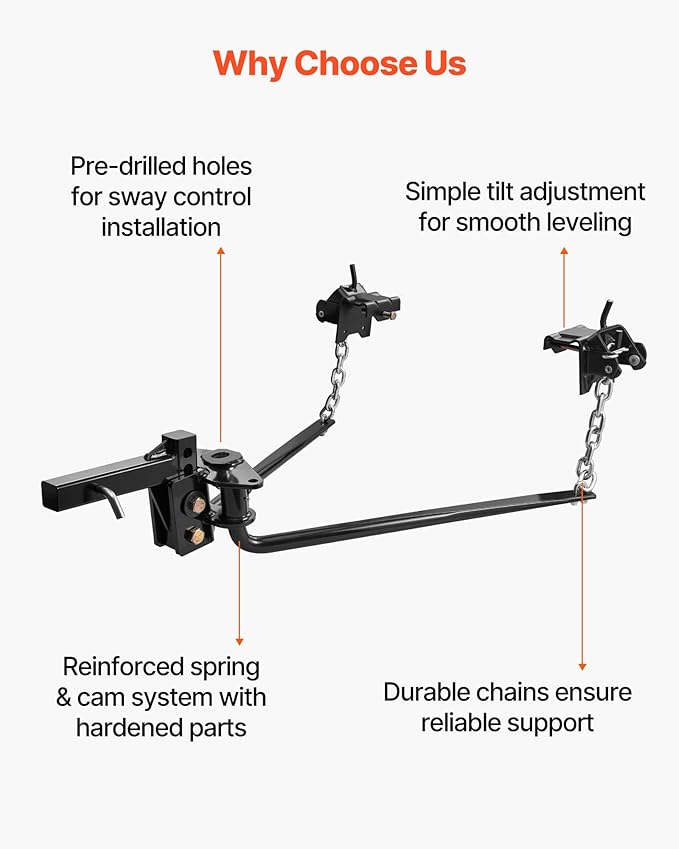 VEVOR Weight Distribution Hitch, 10000 lbs Max Towing & 1000 lbs Max Tongue, Weight Distributing Hitches Kit Includes 2 in Shank and 2-5/16 in Ball, Load Leveling Hitch for Trailers, Black