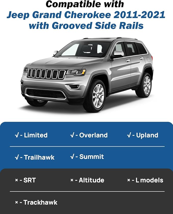 JOYTUTUS Upgraded Roof Rack Cross Bars Compatible with Jeep Grand Cherokee 2011-2021 with Grooved Side Rails, Aluminum Crossbars Replacement for Rooftop Cargo Carrier Kayak Bike Snowboard