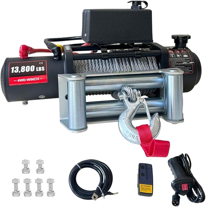 13800lbs Electric Vehicle Winch, Waterproof IP67 80ft Steel Cable Truck Winch with Wireless Handheld Remote, 12V Power Winch for Towing UTV Off Road Vehicle