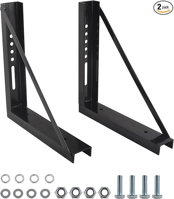 2 PCS 18 x 18 Inch Black Welded Structural Steel Mounting Brackets for Truck Trailer Underbody Tool Boxes with Screws Spacers and Sleeves