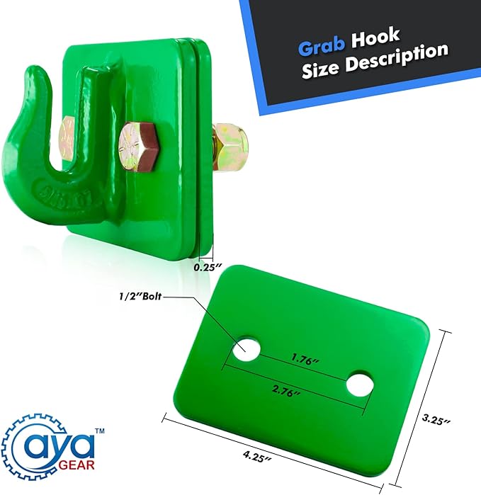 2 Pack 5/16-in Bolt On Grab Hook Mount with Backer Plate Grab Hook Grade 70 Forged Steel Tow Hook Work Well for Loader, Tractor Bucket, RV, UTV,Truck (Green)