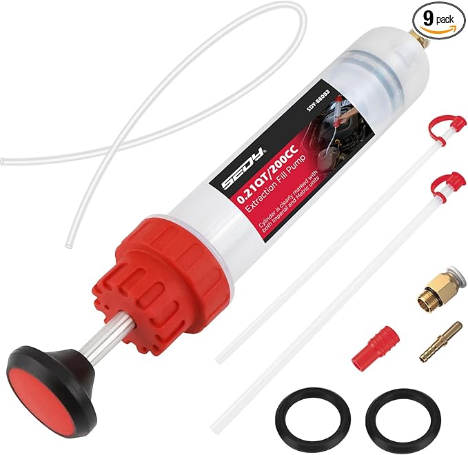 200CC Automotive Fluid Extractor Syringe Pump with Long Hose and Extension Tubes, Oil Extractor Fluid Pump Oil Evacuator and Dispenser Pump for Engine Oil, ATF, Coolant, Brake & Power Steering Fluids