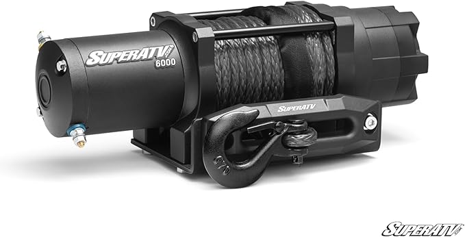SuperATV Black Ops 6000 lb Winch with Winch Mounting Plate for 2011-2014 Polaris RZR XP 900/2012-2014 RZR XP 4 900 | Complete Polaris RZR Winch Kit Ready or Install