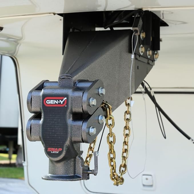 GEN-Y Hitch Fifth Wheel to Gooseneck SnapLatch Coupler - 1,500 LBS - 4,500 LBS Pin Weight Range - 30K LBS Towing Capacity - Compatable with 2 5/16" Gooseneck Ball - Silver