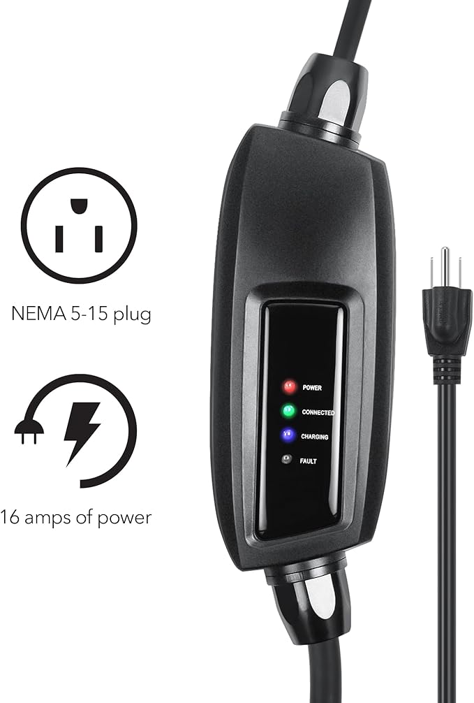 Lectron EV Charger, 16 ft Extension Cord & J1772 Cable - Portable Electric Car Charger for J1772 EVs and Plug-in Hybrid Vehicles (NEMA 5-15)