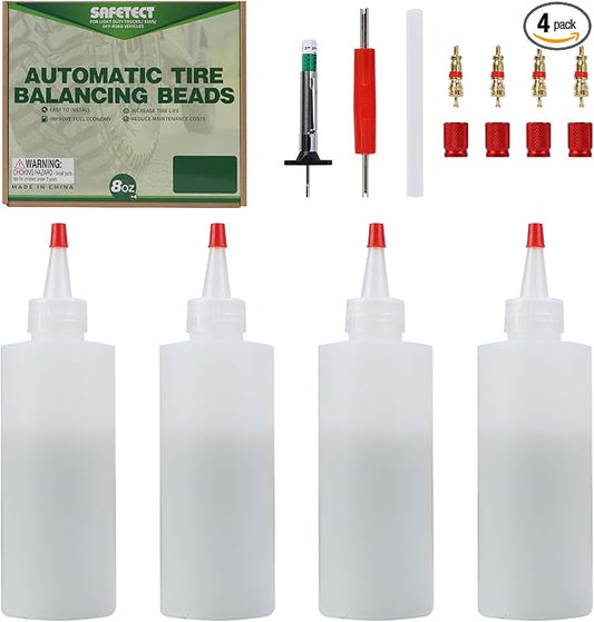 Tire Balance Beads 8 oz x 4, Tire Balancing Beads for Motorcycle Truck Off-Road Vehicles, Tire Beads for Balance with with Installation Tools