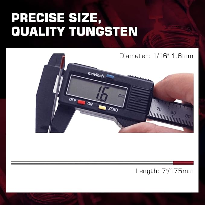 ARCCAPTAIN TIG Welding Tungsten Electrode 10-Pack 1/16"x 7"(Red, WT20/EWth-2) X 5Pcs