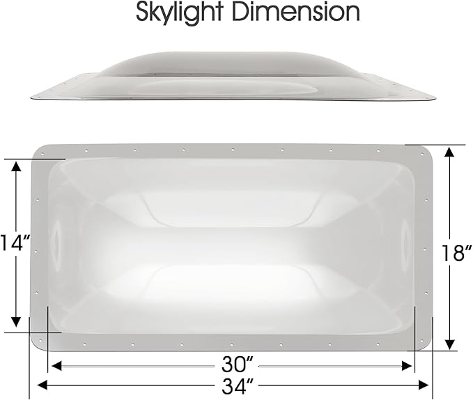 XMK 18" x 34" RV Skylight Replacement Cover,Camper RV Shower Skylight Outer Dome Fit 14" x 30" Openings Roof for Campers Trailer Fifth Wheel Food Truck Motorhome, Impact Resistant (Smoke Gray)