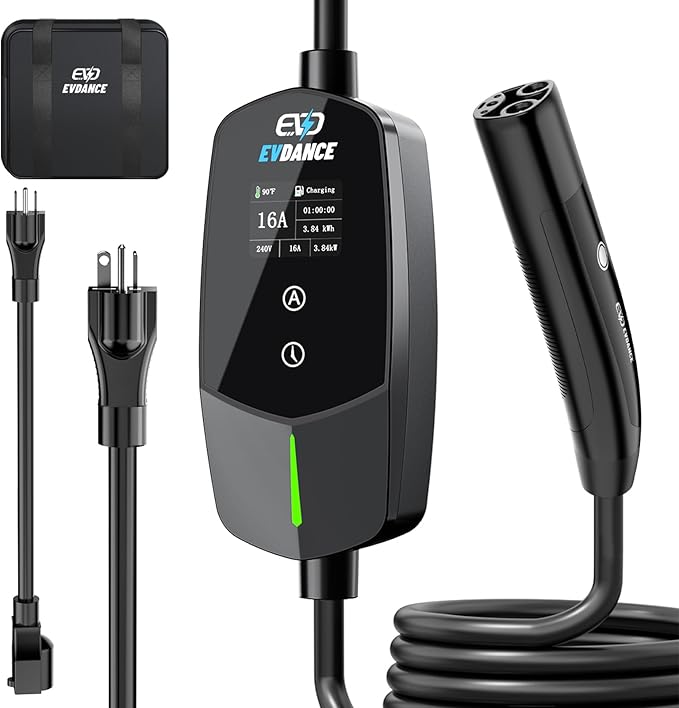 Level 1 & 2 EV Charger for Tesla 16A, Portable Electric Vehicle Charger with 25FT Cable, Adjustable Current & Timer Delay, NACS Connector Compatible with All Tesla Models S/3/X/Y/Cybertruck