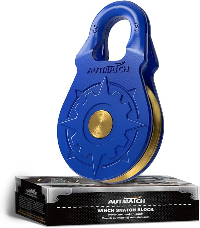 AUTMATCH Winch Snatch Block 18 Ton - Winch Pulley (79,366 Lbs) Break Strength, Heavy Duty Off Road Recovery Towing Pulley Blocks for Synthetic Rope or Steel Cable, Truck, UTV, ATV, Blue