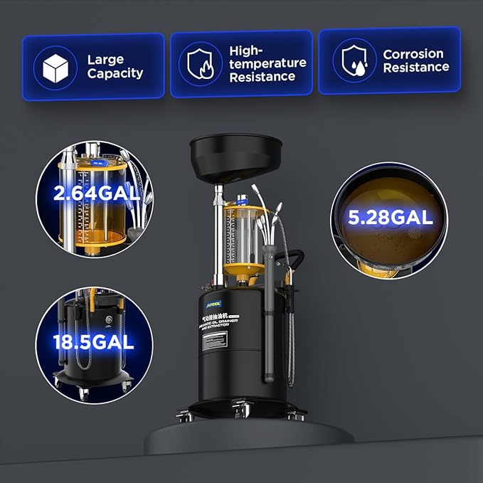 AUTOOL Self-Evacuating Portable Oil Drainer, Steel 18-Gallon Fluid Evacuator W/Bowl, Air Operated Drainer for Oil Change Combination of Pumping, Draining, Recycling, Emptying of Waste Oil