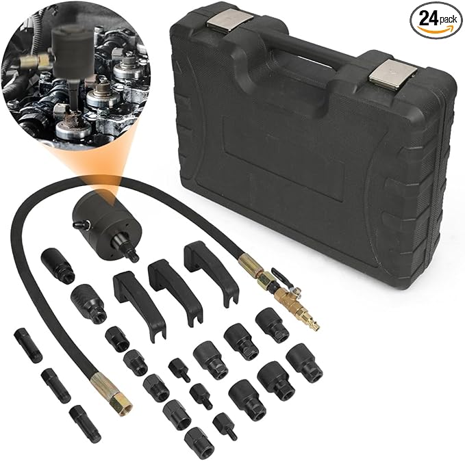 DUOYI Pneumatic Injector Puller 24pcs Diesel Injector Puller Set Labor-Saving Diesel Injector Extractor Tool for Diesel Engines Injector Puller Removal Set with Pneumatic Hammer,22pcs Adaptors