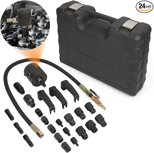 DUOYI Pneumatic Injector Puller 24pcs Diesel Injector Puller Set Labor-Saving Diesel Injector Extractor Tool for Diesel Engines Injector Puller Removal Set with Pneumatic Hammer,22pcs Adaptors