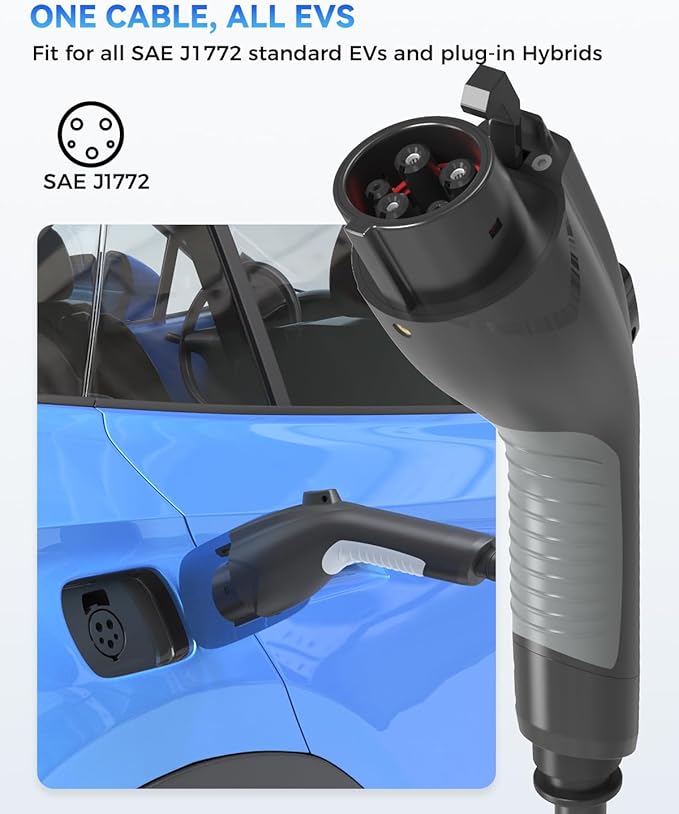 EV Charger Extension Cable, 21ft 32Amp J1772 Extension Cable Compatible with 110V-240V SAE J1772 EV Chargers, Suitable for J1772 EVs/PHEVs, Level 1/ Level 2 IP66 Car Charger Extension Cord with Bag