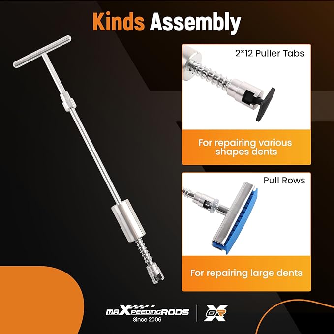 maXpeedingrods Car Dent Puller Kit, Auto Body Dent Repair Kit for Dent Removal, Slide Hammer T-bar Dent Puller with 24 PC Puller Tabs, for Car Refrigerator Metal Surface Dent Remover, 31 PCS